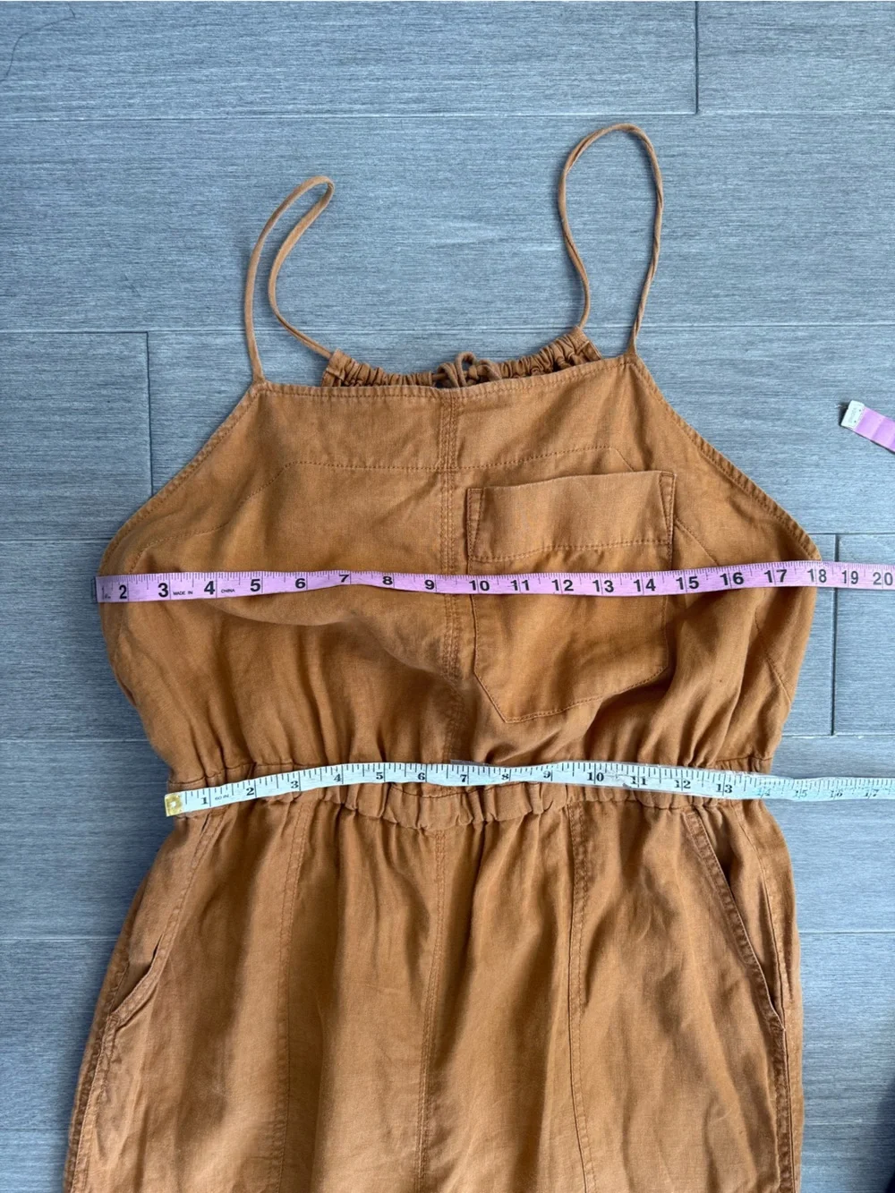 Everlane Linen Shoestring Apron Jumpsuit Spice Brown Small S Wide Leg Boho